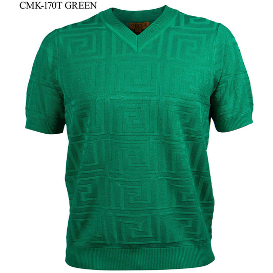 Prestige Green Luxury Knit Greek Print Shirt CMK-170T-GREEN