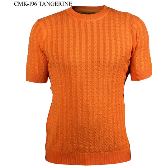 Prestige Tangerine Luxury Knit Greek Print Shirt CMK-196-TANGERINE