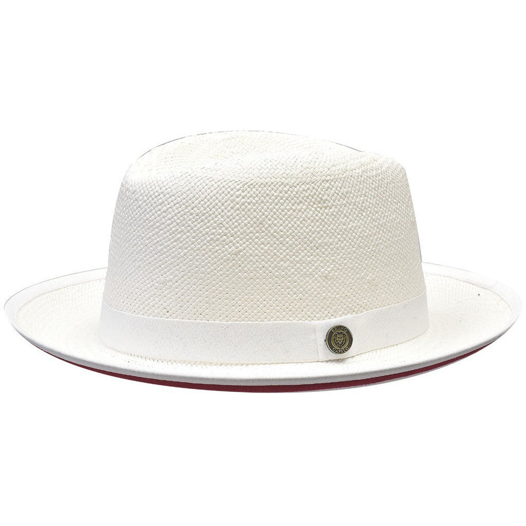 White Straw Red Bottom Fedora Brim Hat