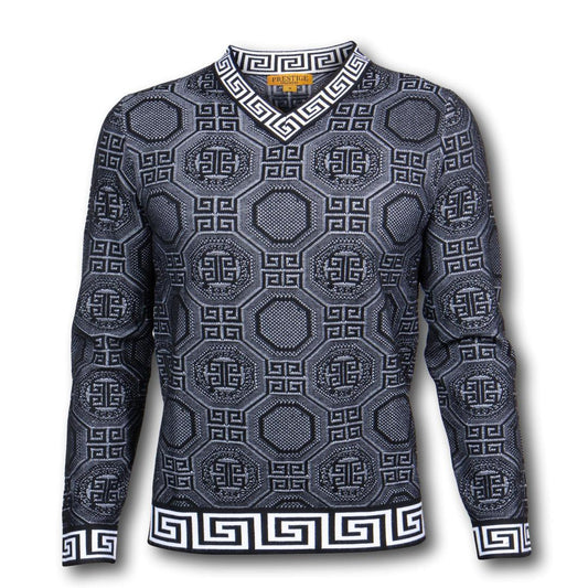 Prestige  Black White V-Neck Sweater - SYM