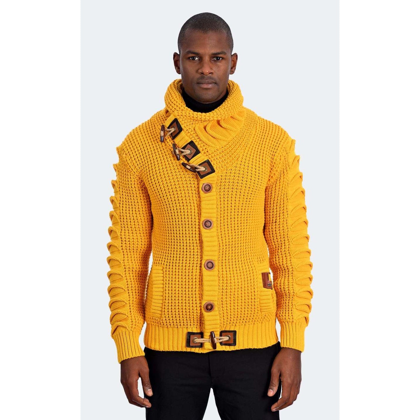 TABE Mustard Cardigan Wrap Neck Button up Sweater