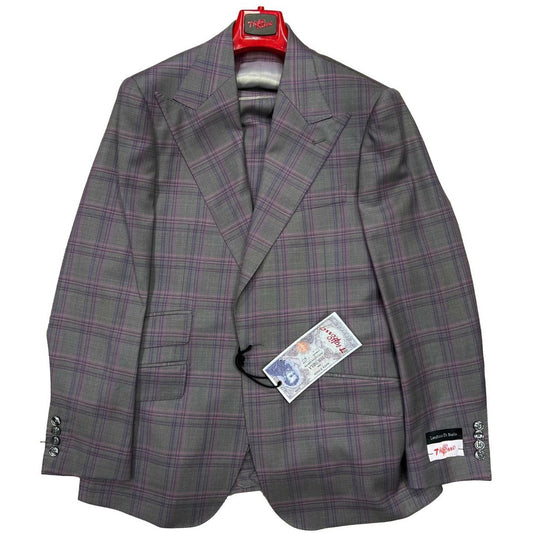 Tiglio Medium Grey Purple Magenta Plaid 3 Piece Suit