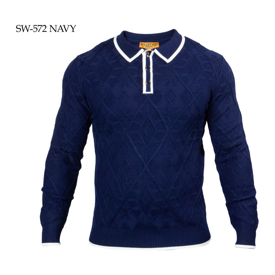 Prestige Navy White Polo Sweater SW-572-NAVY
