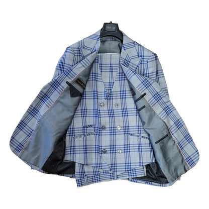 Tiglio Prossecco Gray Blue Plaid 3 Piece Suit -TL4269