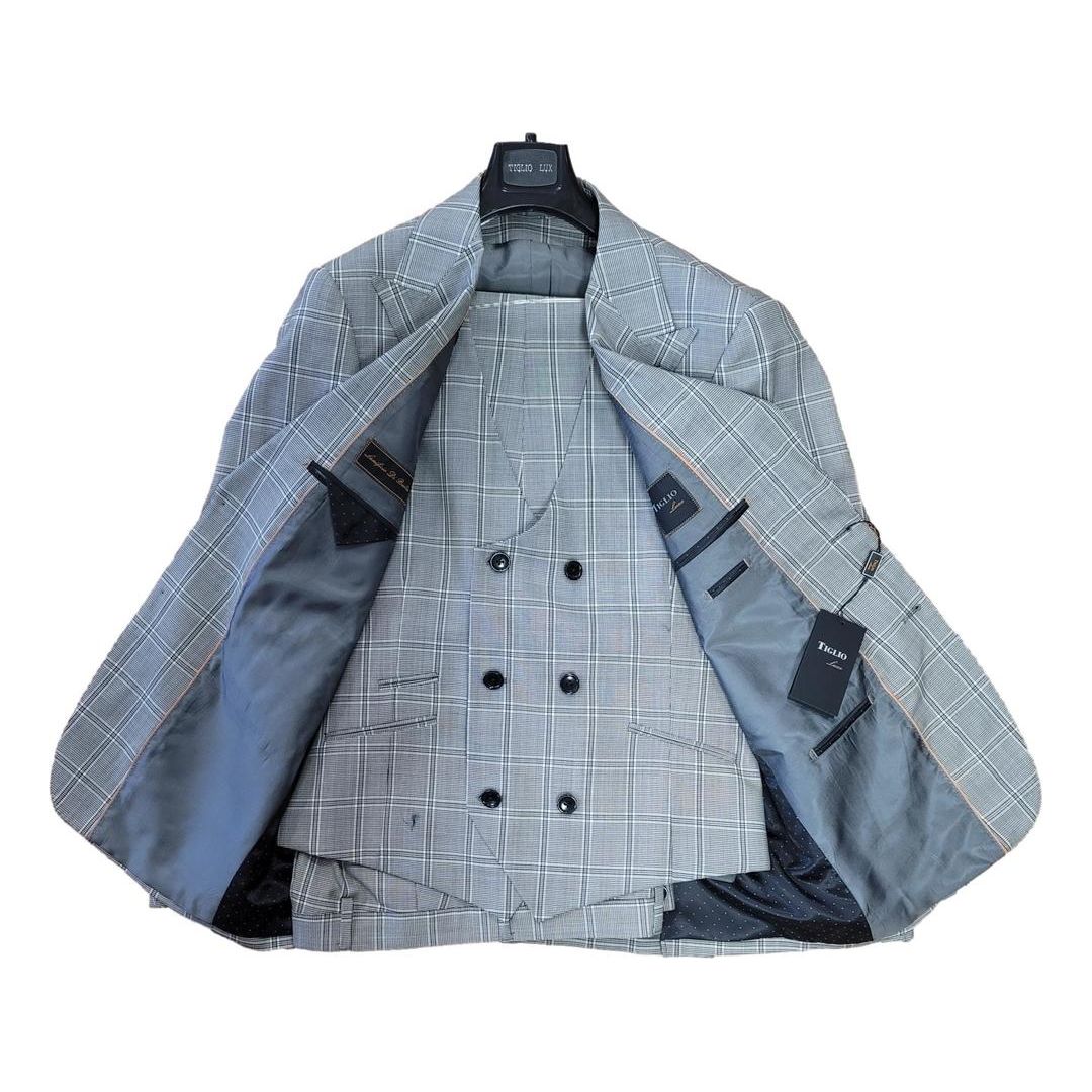 Tiglio Prossecco Gray Black Plaid 3PC Suit - TL4225