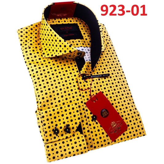 Axxess Yellow Black High Collar Cutaway Casual Shirt -