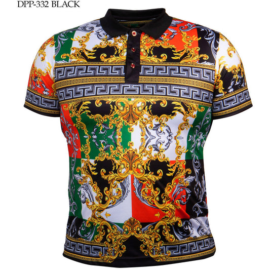 PRESTIGE VERSACE INSPIRED BLACK RED GREEN POLO SHIRT