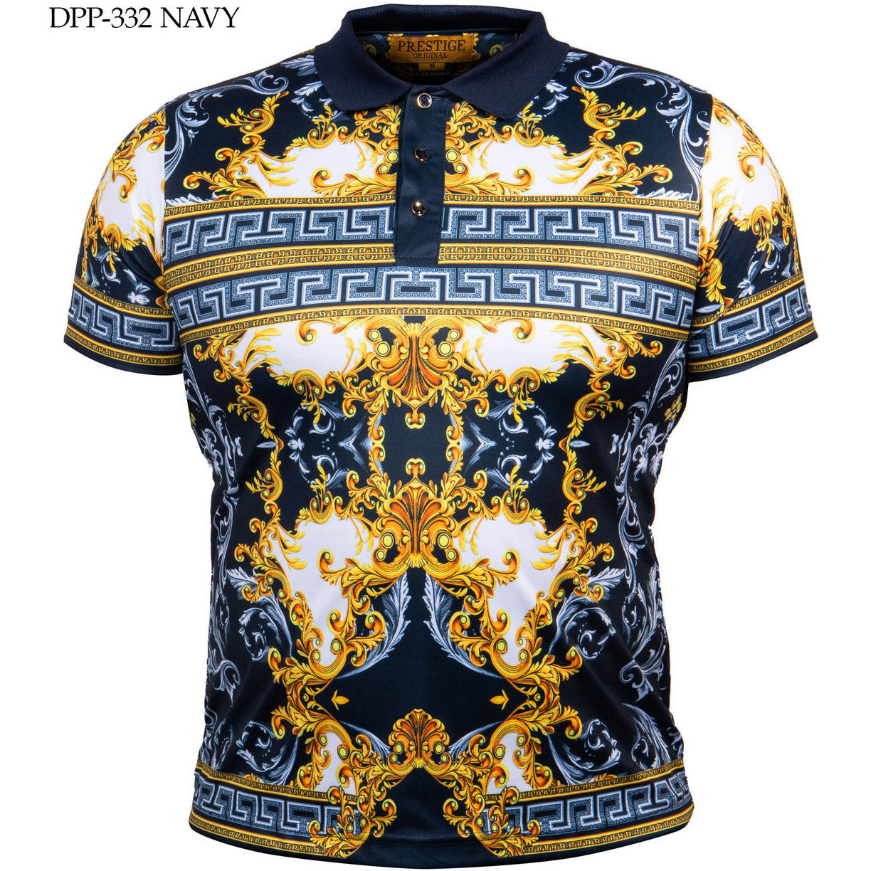 PRESTIGE VERSACE INSPIRED NAVY GOLD POLO SHIRT – suit-yourself-menswear