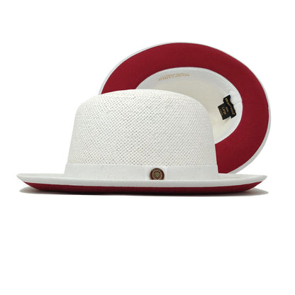 White Straw Red Bottom Fedora Brim Hat