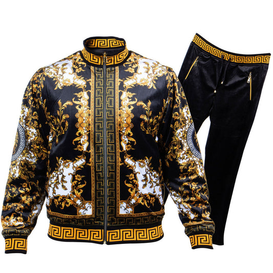 Prestige Black Gold Reversible Velvet Luxury Jogger Suit