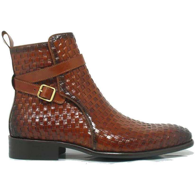 Carrucci Whiskey Brown Basket Weave Buckle Boots