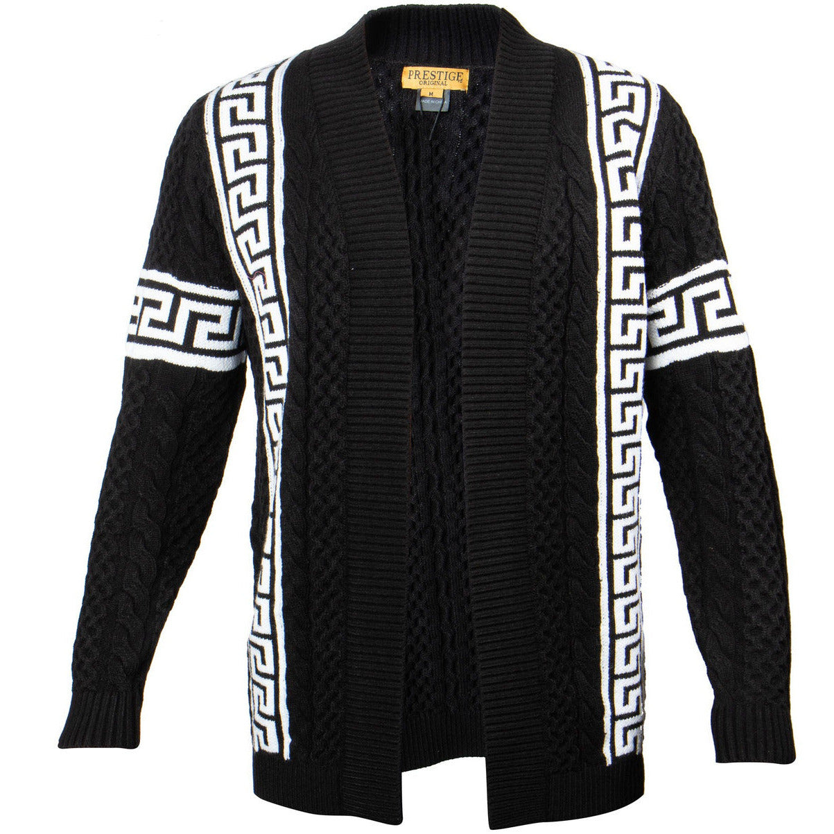 Prestige Black White Greek Key Trim Sweater Jacket