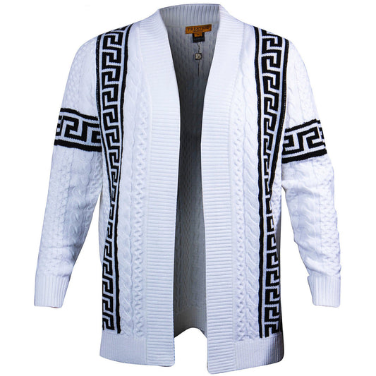 Prestige White Black Greek Key Trim Sweater Jacket