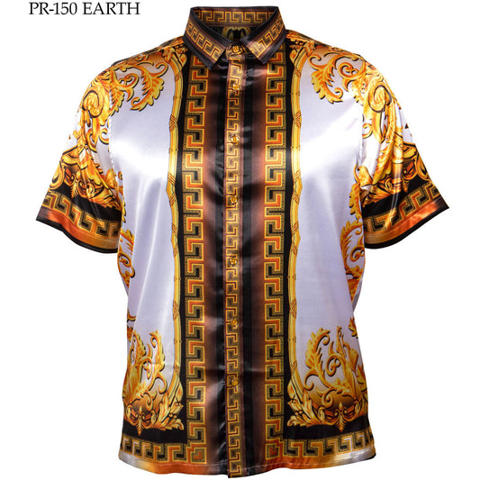 PRESTIGE VERSACE INSPIRED BROWN GOLD SATIN SHIRT