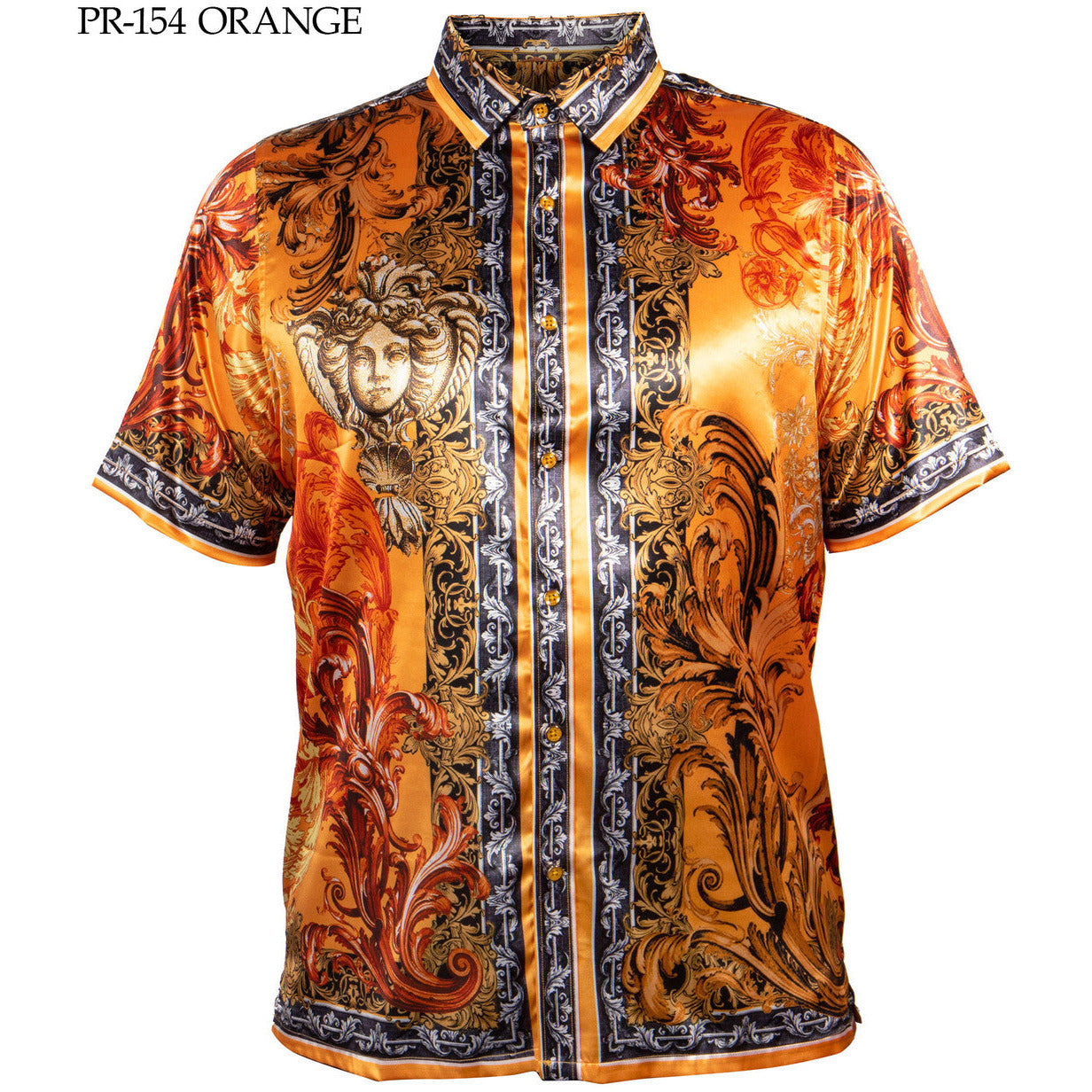 PRESTIGE VERSACE INSPIRED ORANGE SATIN SHIRT XL