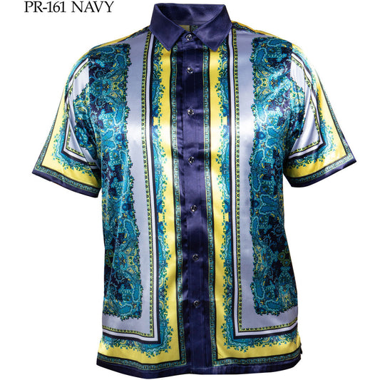 PRESTIGE VERSACE INSPIRED NAVY SATIN SHIRT