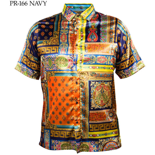 PRESTIGE VERSACE INSPIRED NAVY ORANGE SATIN SHIRT