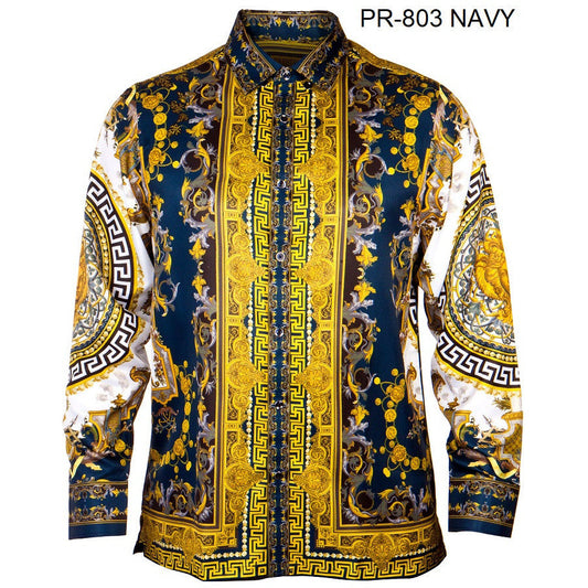 PRESTIGE BUTTON DOWN NAVY AND GOLD SHIRT