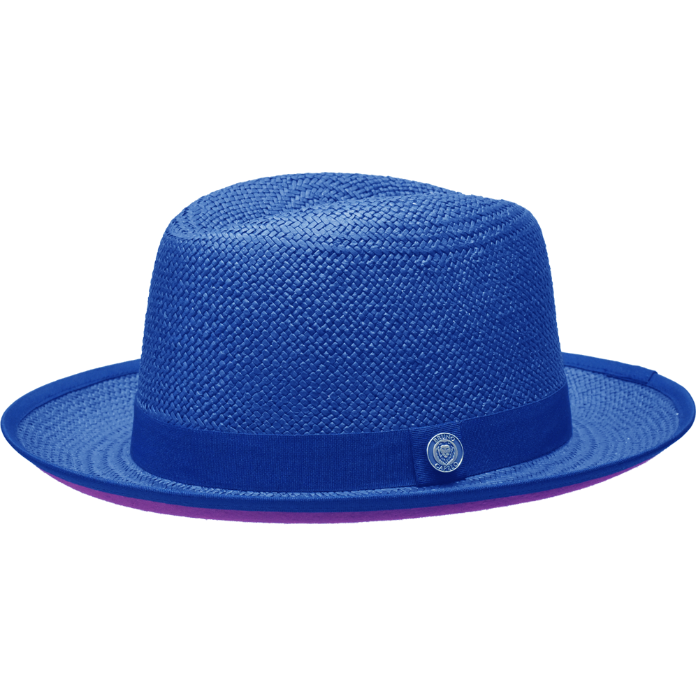 Royal Blue Straw Red Bottom Fedora Brim Hat