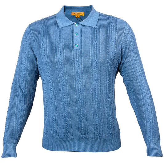 Prestige Denim Blue Polo Cable Shirt Sweater