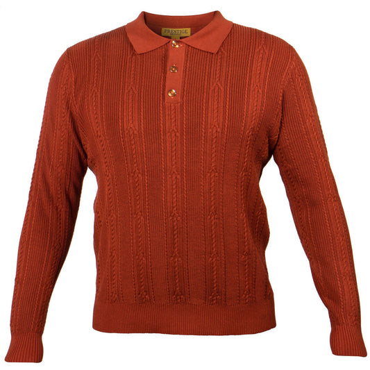 Prestige Rust Polo Cable Shirt Sweater