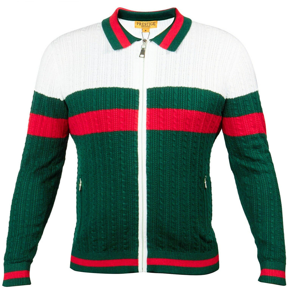 Prestige White Green Red Zip Sweater Jacket