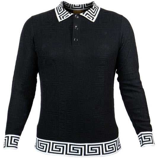Prestige Black White Greek Keys Polo Shirt