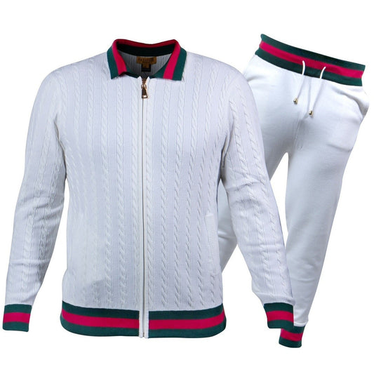 Prestige White Green Red Cardigan Style Luxury Jogger Suit