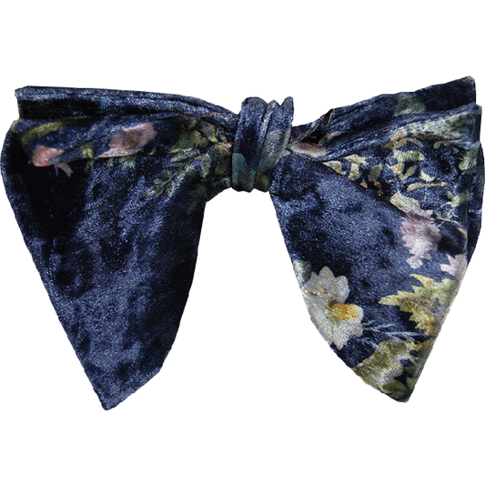 Navy Blue Floral Velvet Butterfly Tear Drop Bowtie