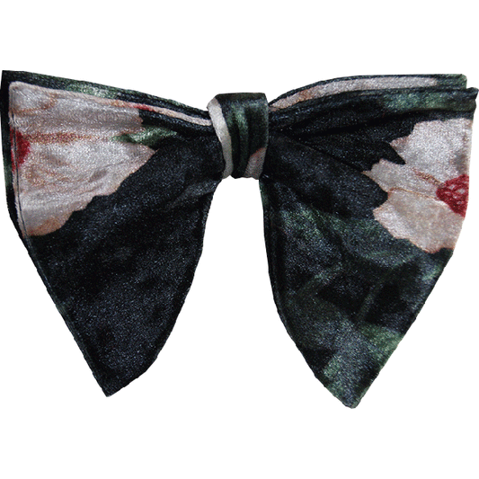 Black White Floral Velvet Butterfly Tear Drop Bowtie