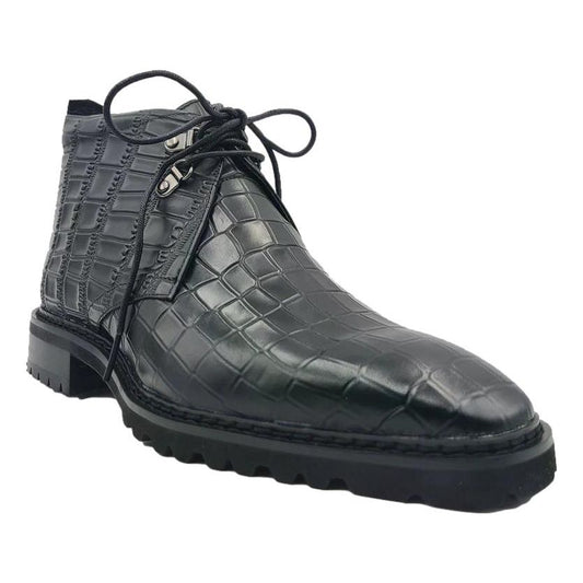 Carrucci Alligator Embossed Black Leather Chukka Boot
