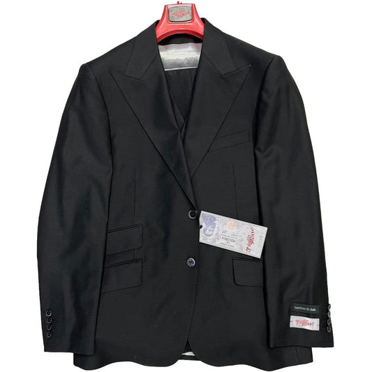 Tiglio Rosso Marbella Solid Black Wide Leg Wool 3PC Suit TIG1001