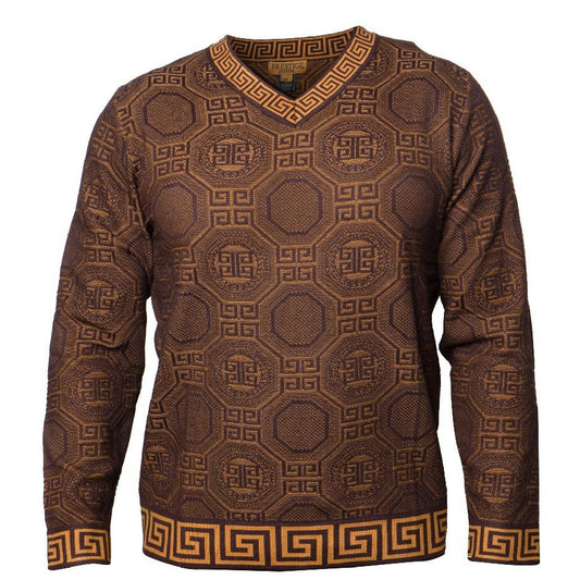 Prestige  Brown V-Neck Greek Key Sweater