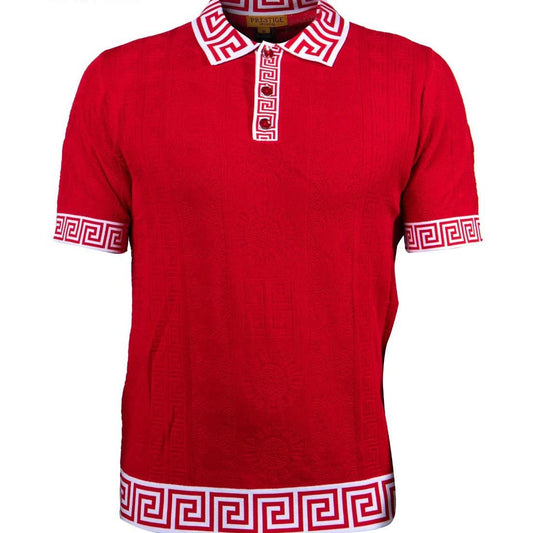 Prestige Red Luxury Knit Greek Key Polo Shirt