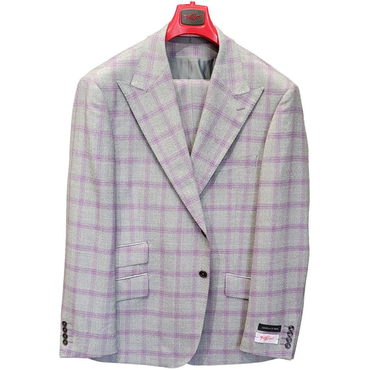 Tiglio Rosso Marbella Gray Purple Windowpane Wool 3pc Suit - 0474/379/1